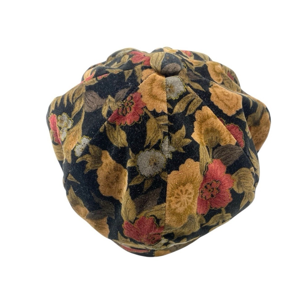 Vintage First Issue Liz Claiborne Baker Boy Hat Velvet Floral Newsboy Cap - Picture 5 of 8